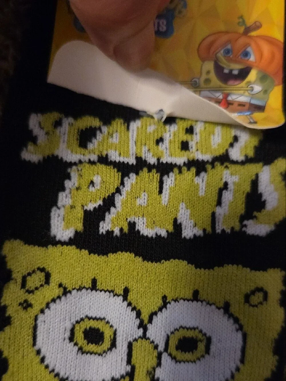 Scaredy Pants SpongeBob SquarePants Black and Yellow Crew Socks